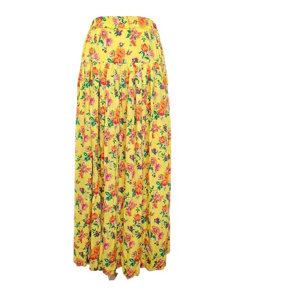 Oilily Dresses & Skirts - VTG Oilily Womens Yellow Floral Maxi Skirt Long Pullon Sz S M‎ Pleated Viscose